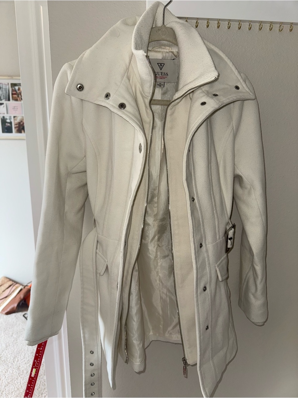 GUESS Women's Cream Belted Trench Coat